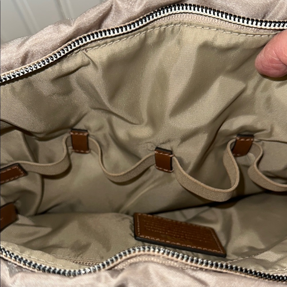 Tumi Enna Large ruffled Travel Pouch Taupe Cosmetics Bag - Picture 6 of 13